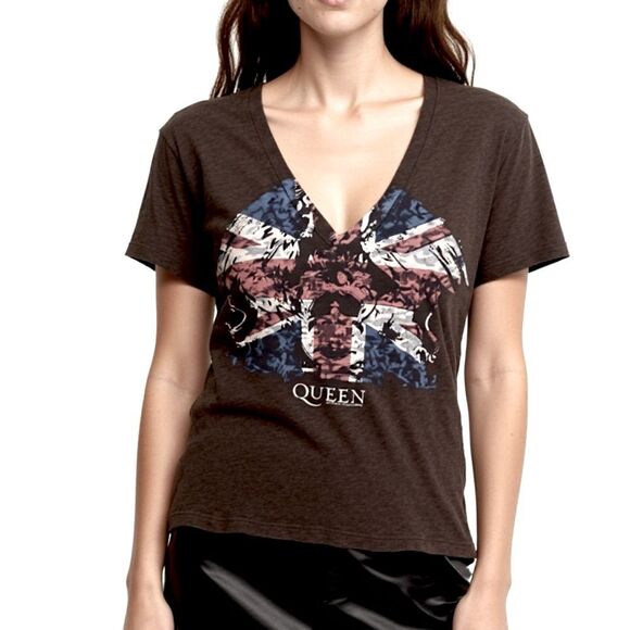 Y2K Queen Burnout V Neck T-Shirt Top Women’s Large Black Angel Wings Sheer Tee - Picture 1 of 8